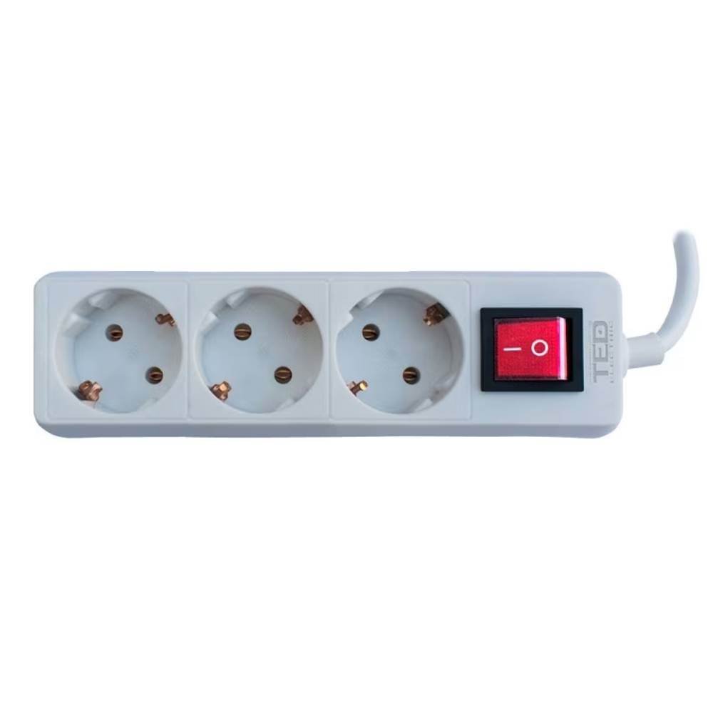 cablu 3 x 2.5 Prelungitor 3 metri 3 prize schuko + intrerupator cablu 3x1mm alb ted electric