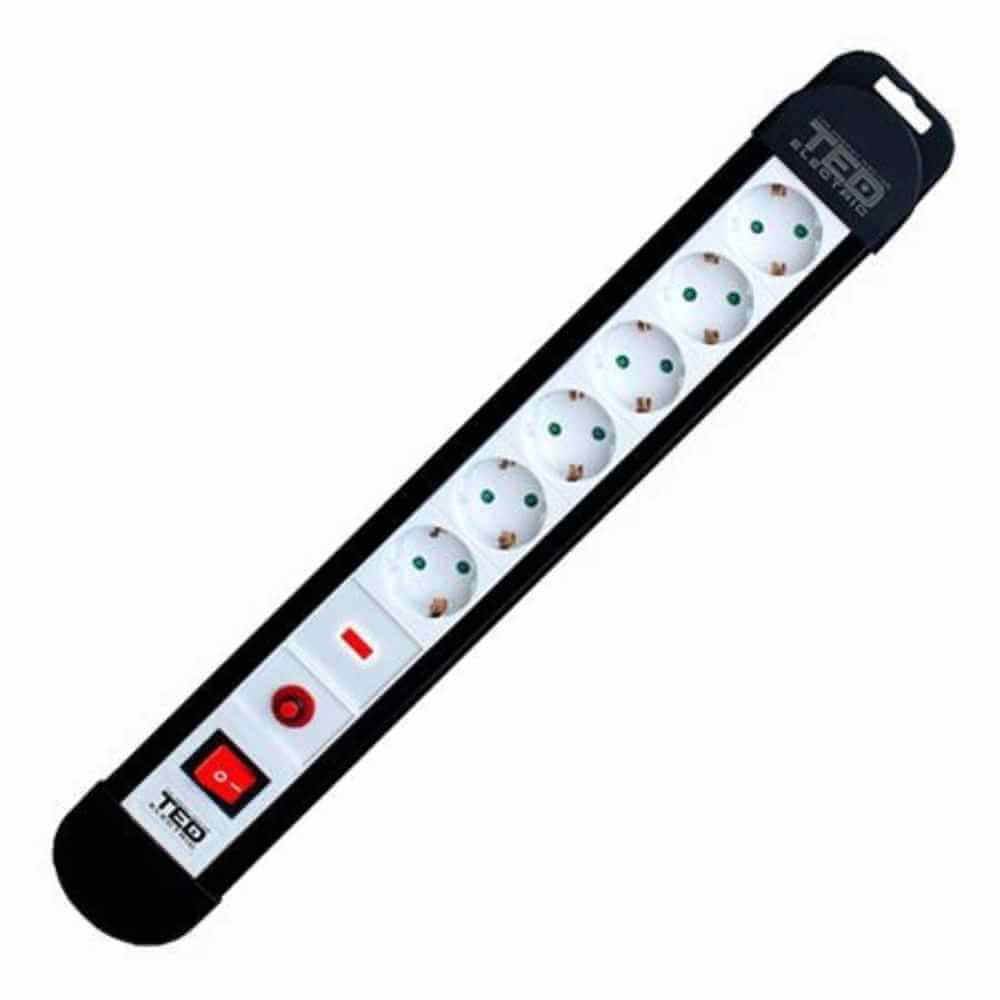 prelungitor 50 m 3x2.5 Prelungitor 6 prize 5 m cablu 3x1.5mm cu intrerupator protectie reset ted electric schuko negru