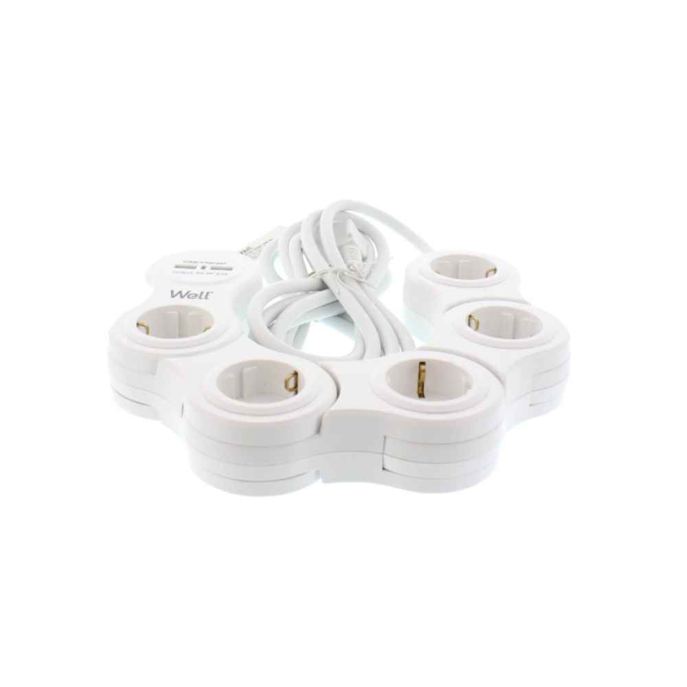 Prelungitor reglabil 5 prize 3m cablu 3x1.5mmp cu incarcator usb, well