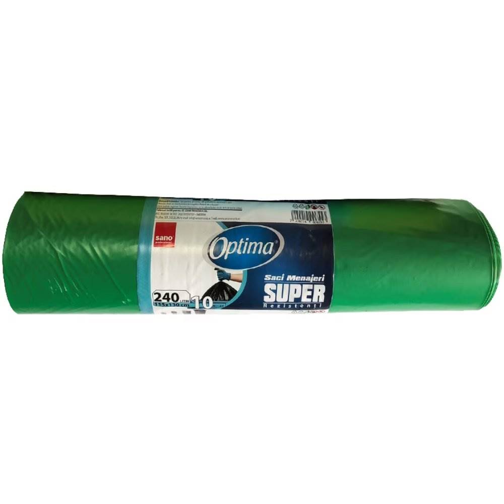 Saci menajeri, saci aspirator, pungi - Saci de gunoi menajer, 240 l, 10 buc, verde, SANO OPTIMA SUPER, depozituldns.ro