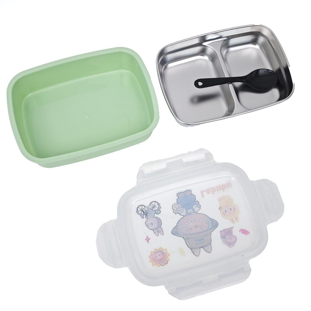 Lunch box inox, 2 compartimente, caserola pentru pranz si gu