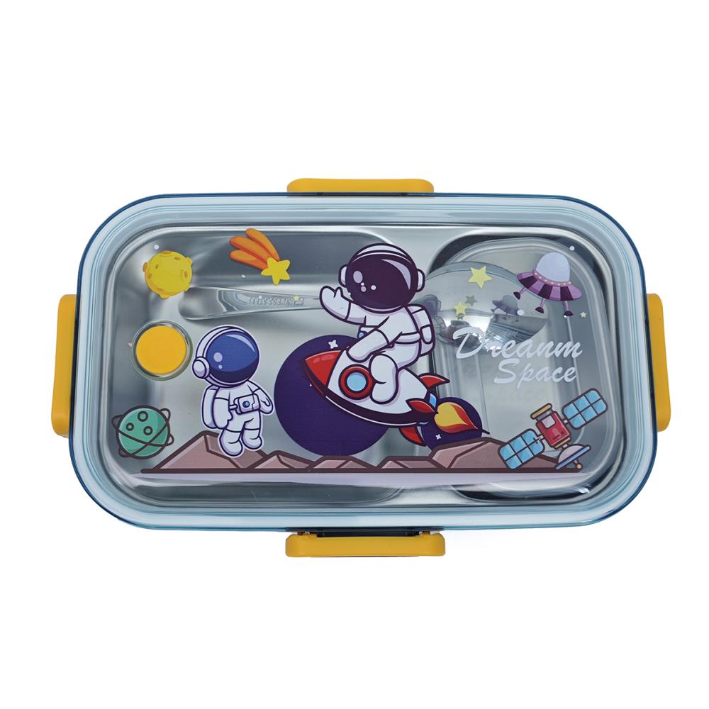 Set pranz scoala complet inox, cutie 2 compartimente 700 ml,