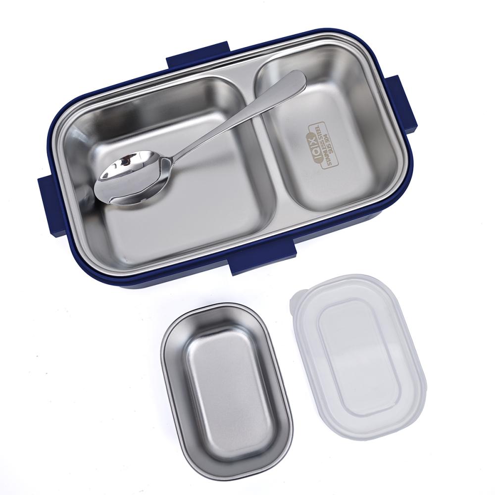 Set pranz scoala complet inox, cutie 2 compartimente 700 ml,