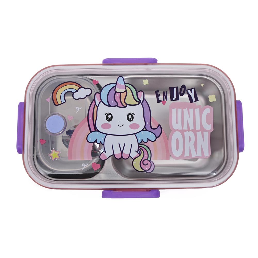 Set pranz scoala complet inox, cutie 2 compartimente 700 ml,