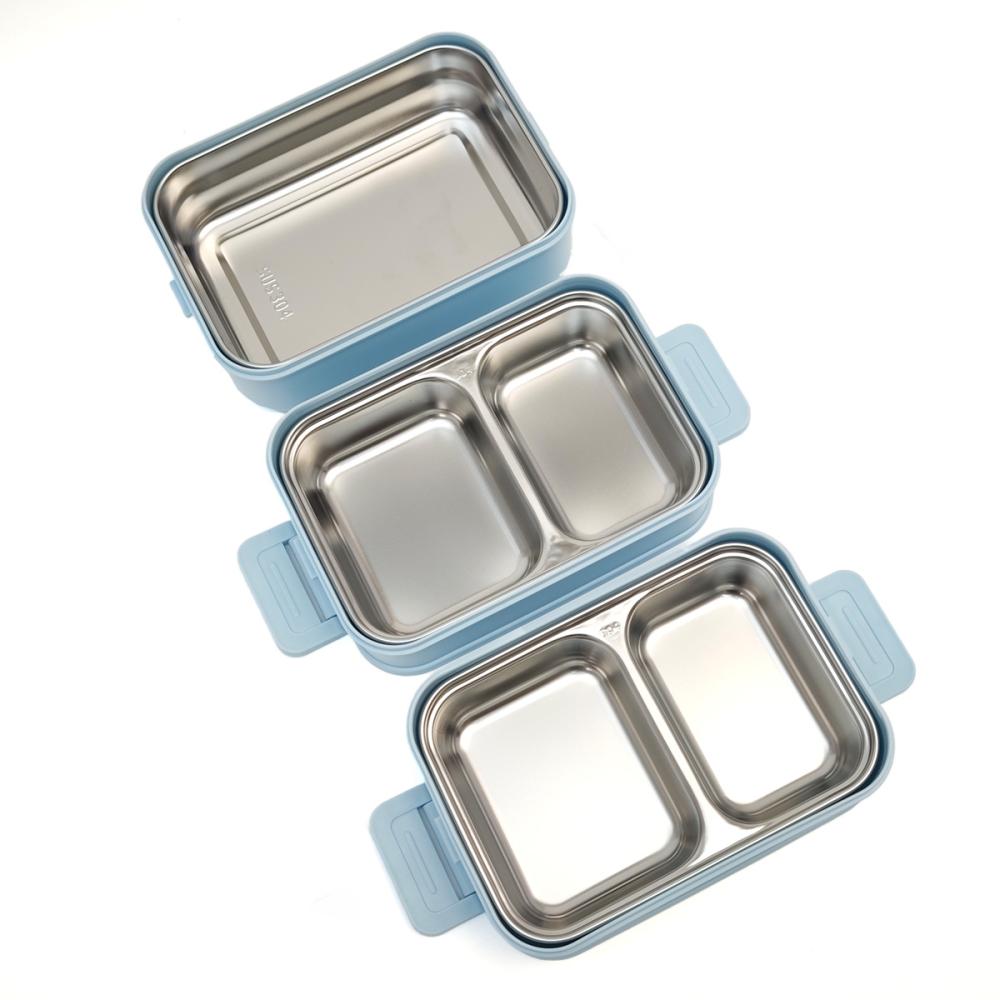 Caserola inox copii, 3 straturi, compartimentare etansa, cu
