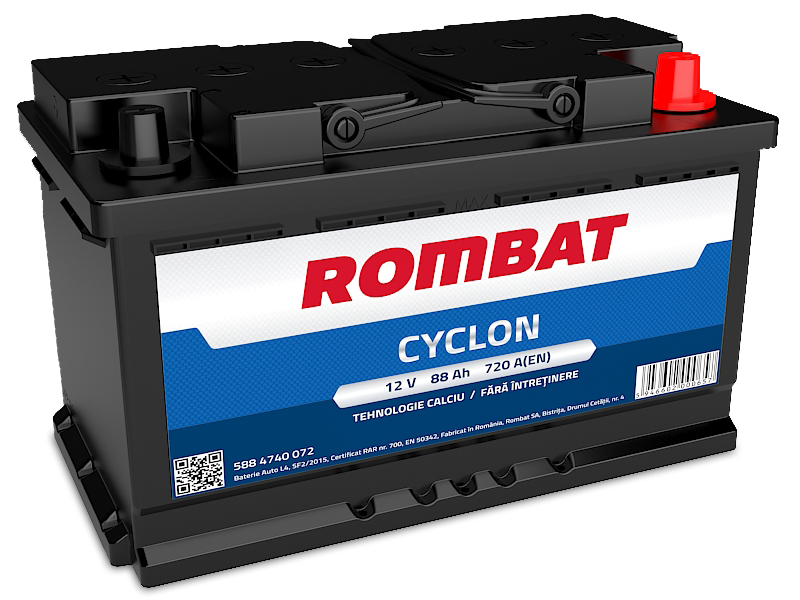 Acumulator ROMBAT Cyclon 88 Ah, tensiune 12 V, rezerva 160 min, cod gabarit L4, fixare B13, polaritate DP