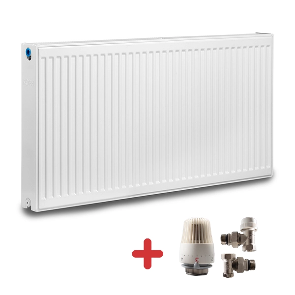 Pachet calorifer (radiator) din otel KOPH, tip 22, 300x1000 mm, 984W + Cap termostatic si 2 robineti tur-retur