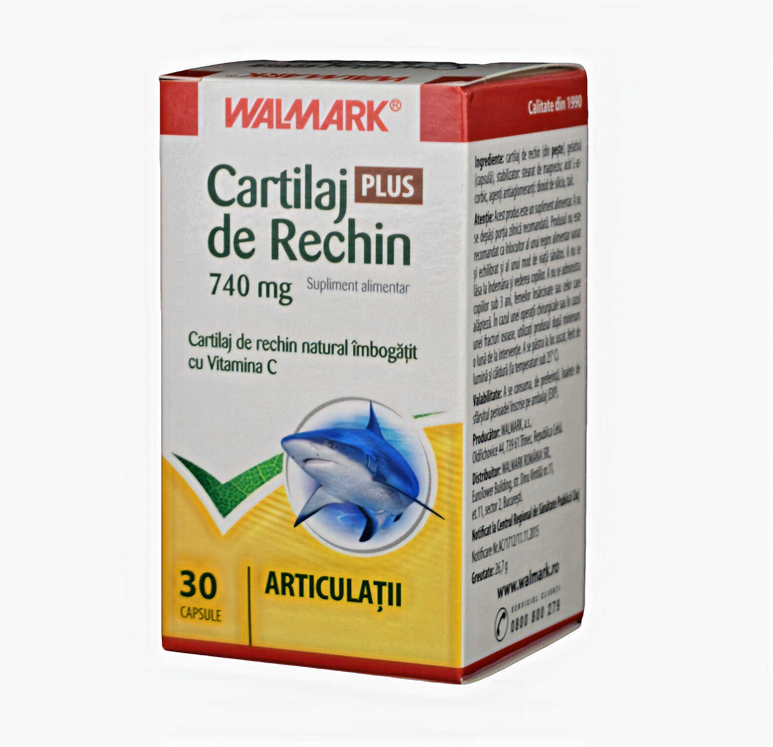 Vitamine și suplimente: Cartilaj de Rechin Plus mg cu Vitamina C, capsule, Walmark