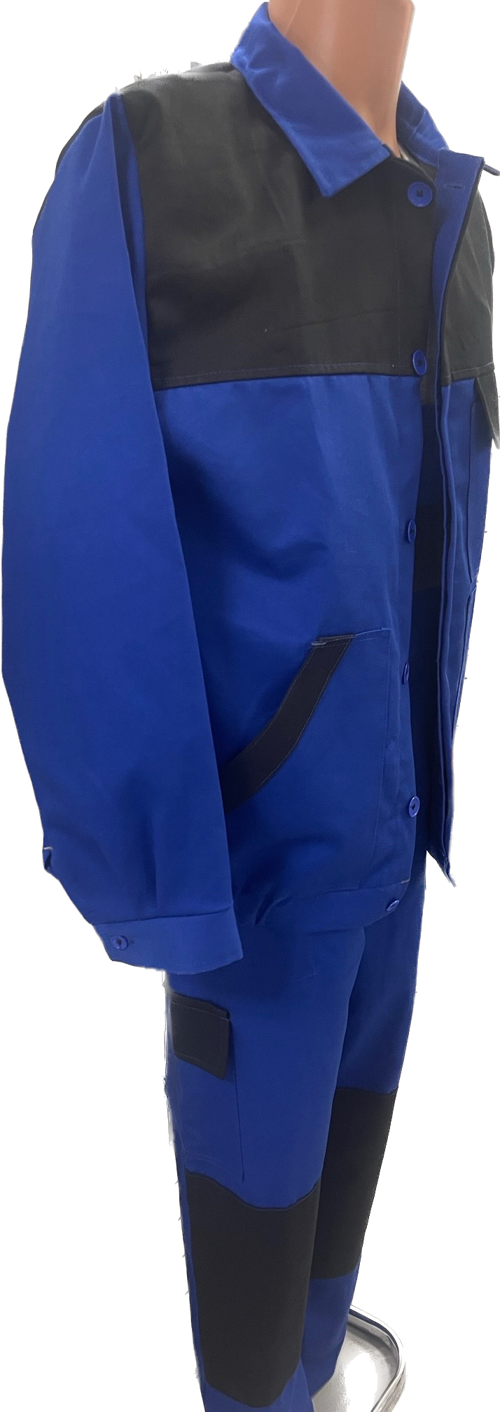 Pachet costum salopeta tex albastru/negru + CADOU tricou confort gri melange 46