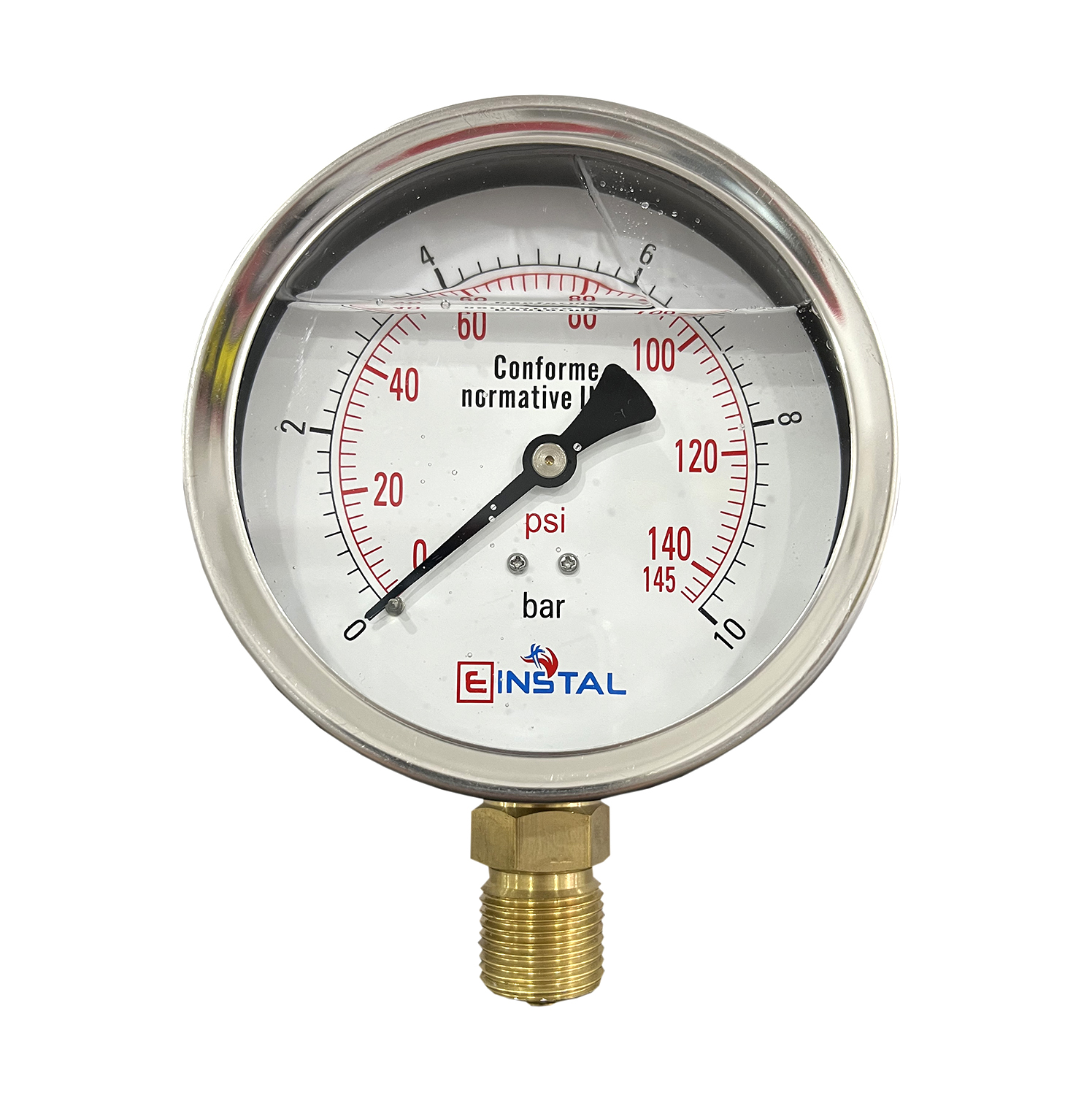 regulator presiune apa 1/2 cu manometru Einstal Manometru presiune apa cu glicerina 10 bar filet 1/2 radial carcasa inox dn100 mm