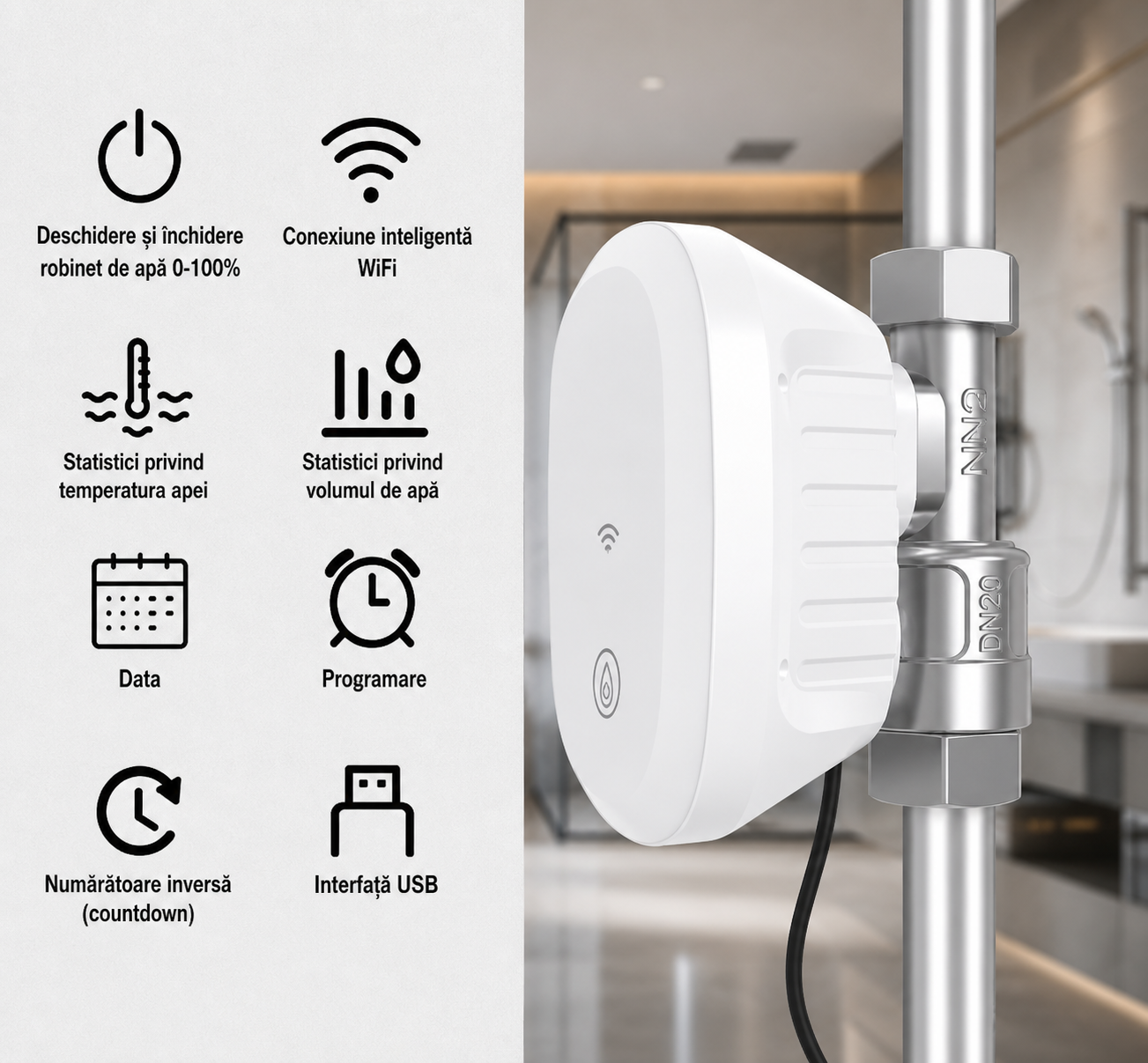 Robinet 1`` WiFi inteligent BV05 cu contor de apa si afisare...