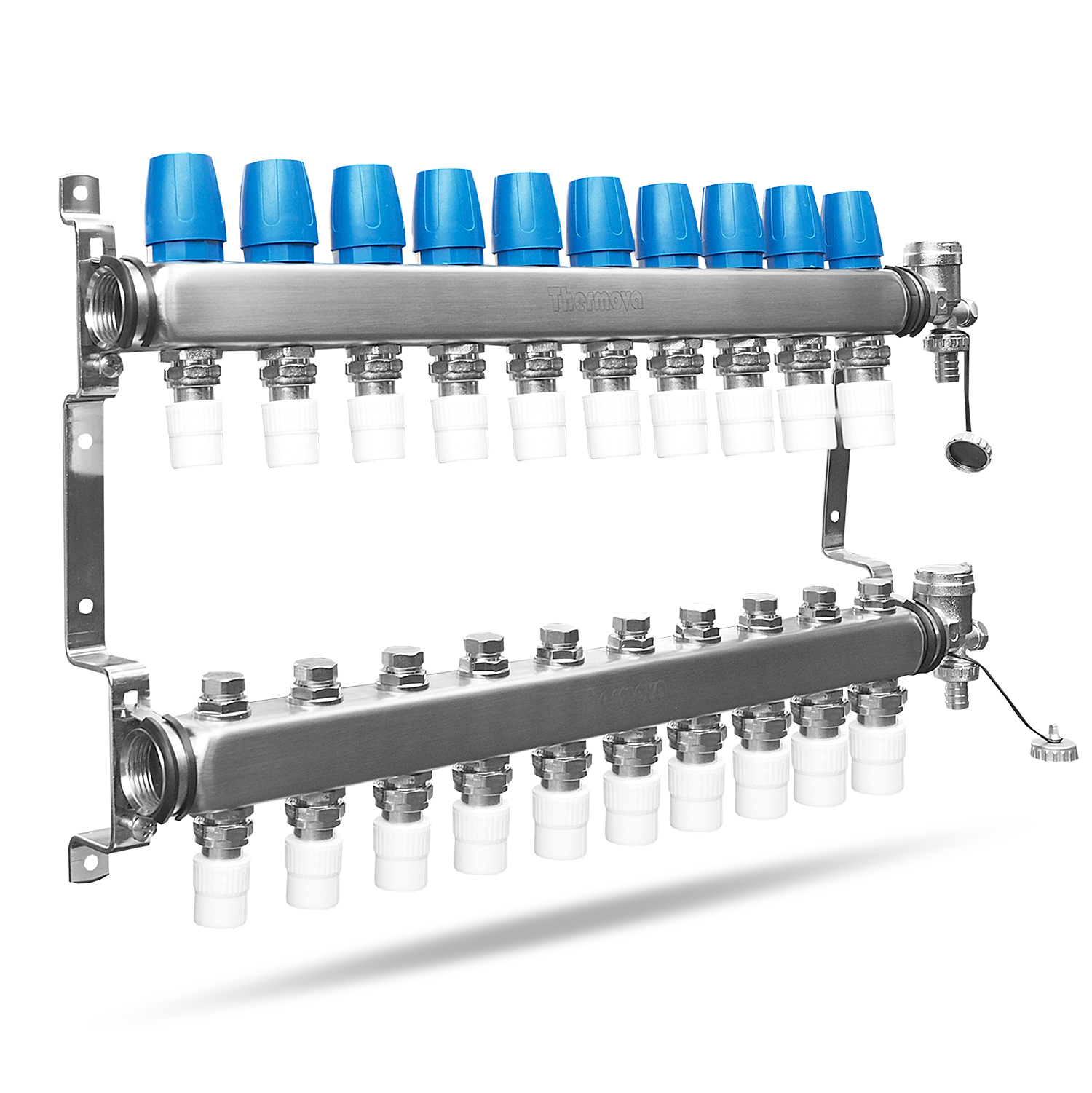 Set distribuitor inox 10 circuite ppr pentru calorifere complet echipat