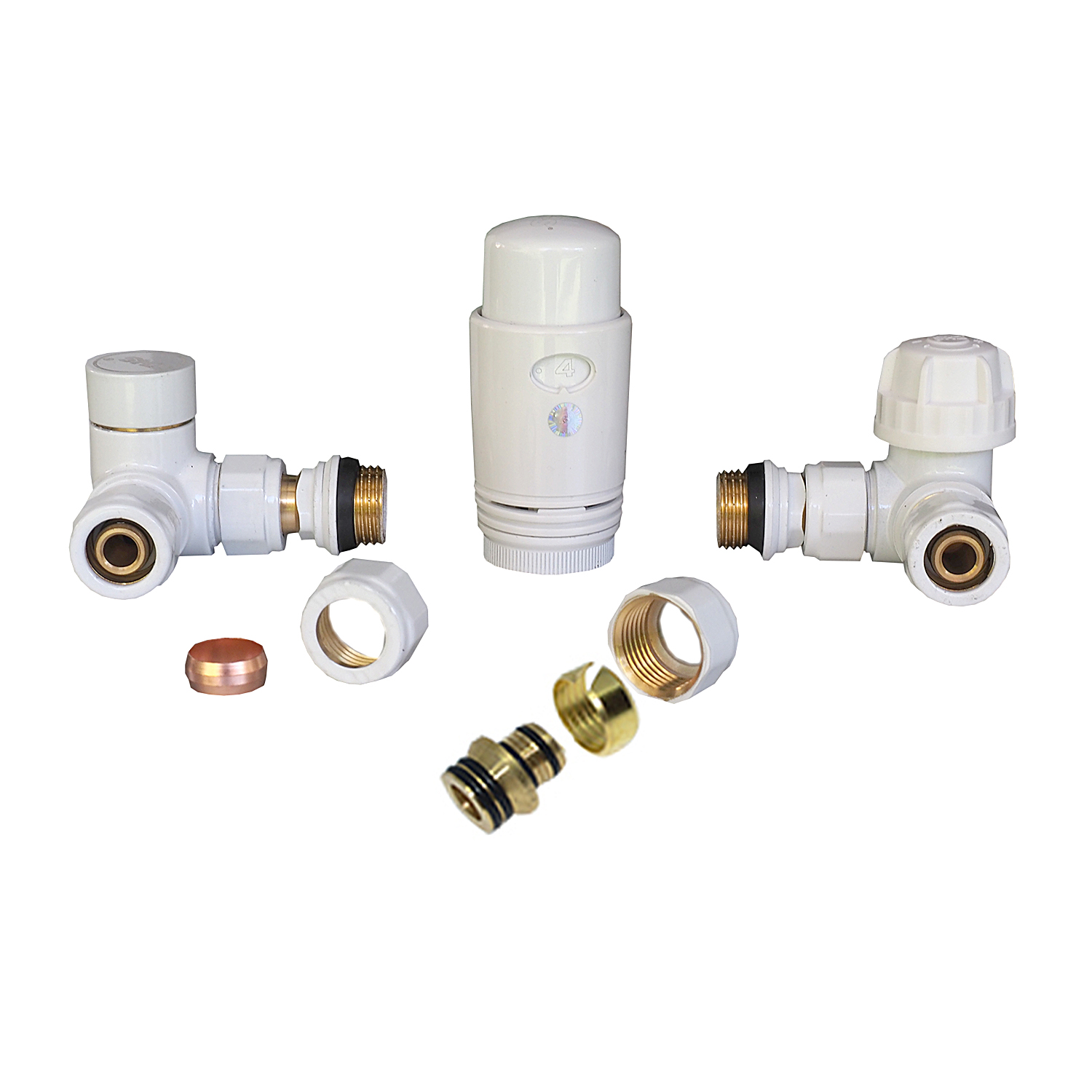 Set robineti radiator tur retur axiali Cayman White 1/2 x 16 mm + 1/2 x 15 mm