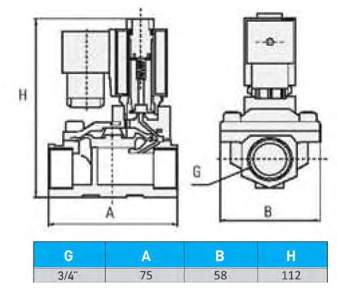 Dimensiune Electrovalva inox SS316 mediu agresiv industrial filet 3/4 normal inchis tensiune 12V DC Duravis Pn16