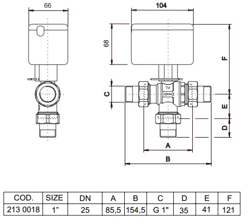 Dimensiune Robinet motorizat 3 cai cu deviator filet 1