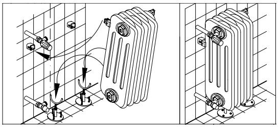 Exemplu instalare Set 2 bucati suport pardoseală calorifer fontă