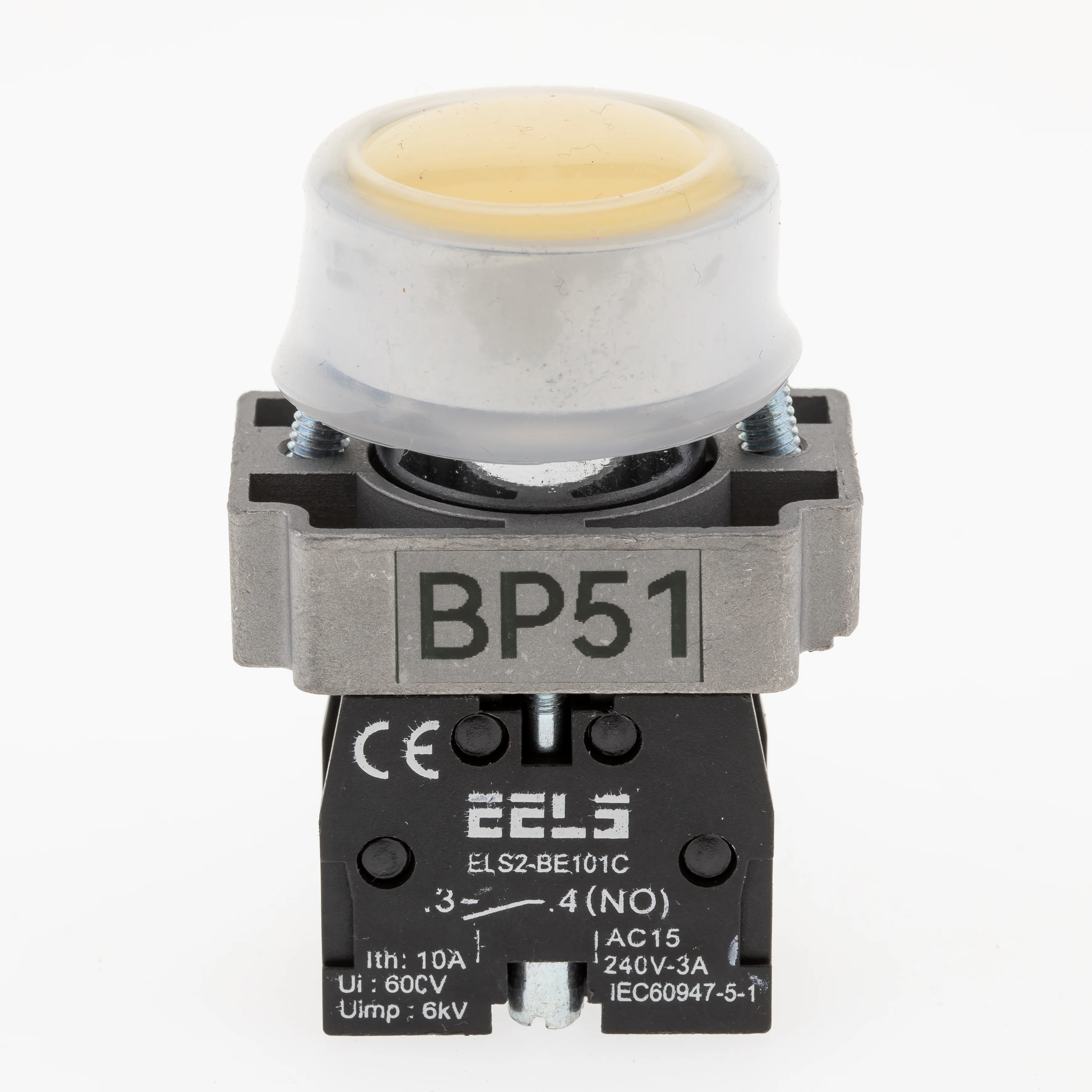 Buton galben cu revenire si protectie de cauciuc ELS2-BP51 1xNO, 3A/240V AC IP65