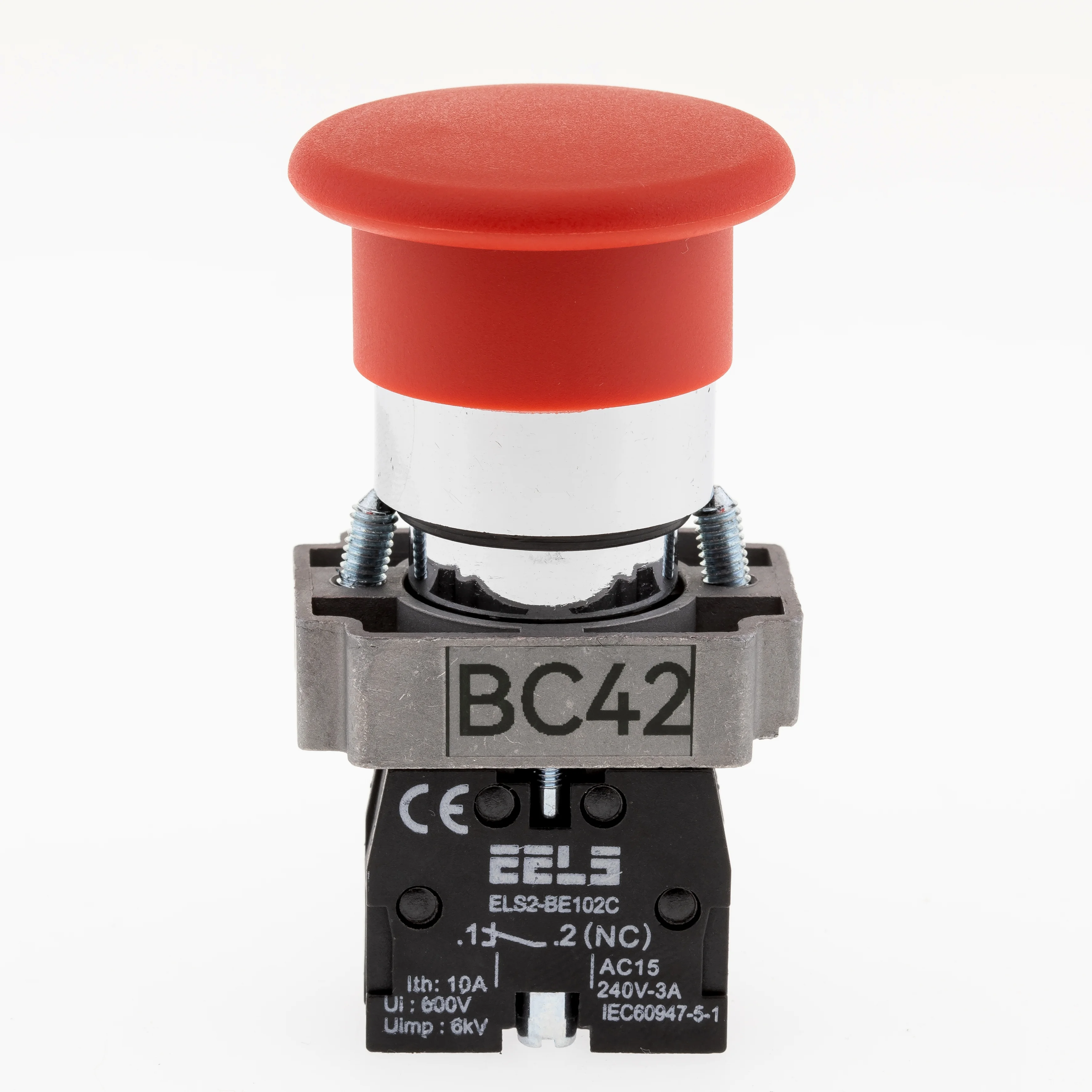 Buton rosu tip ciuperca cu revenire  Ø40mm ELS2-BC42 1xNC, 3A/240V AC