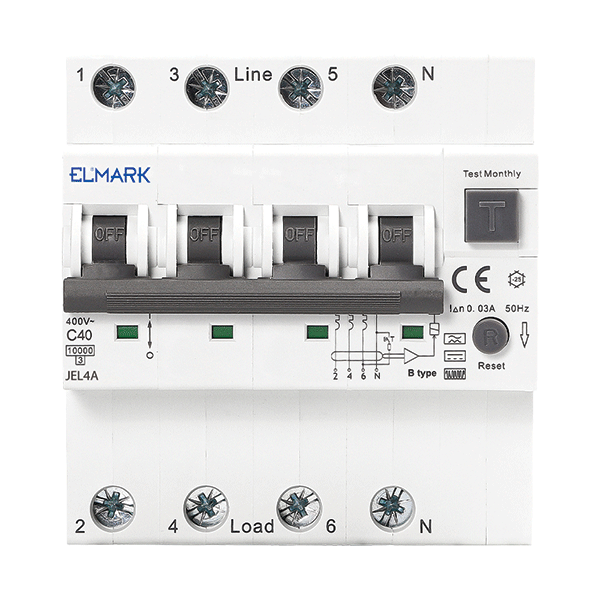 Întrerupător diferențial electronic combinat RCBO JEL4A 4P 10A/300mA 6kA curba C