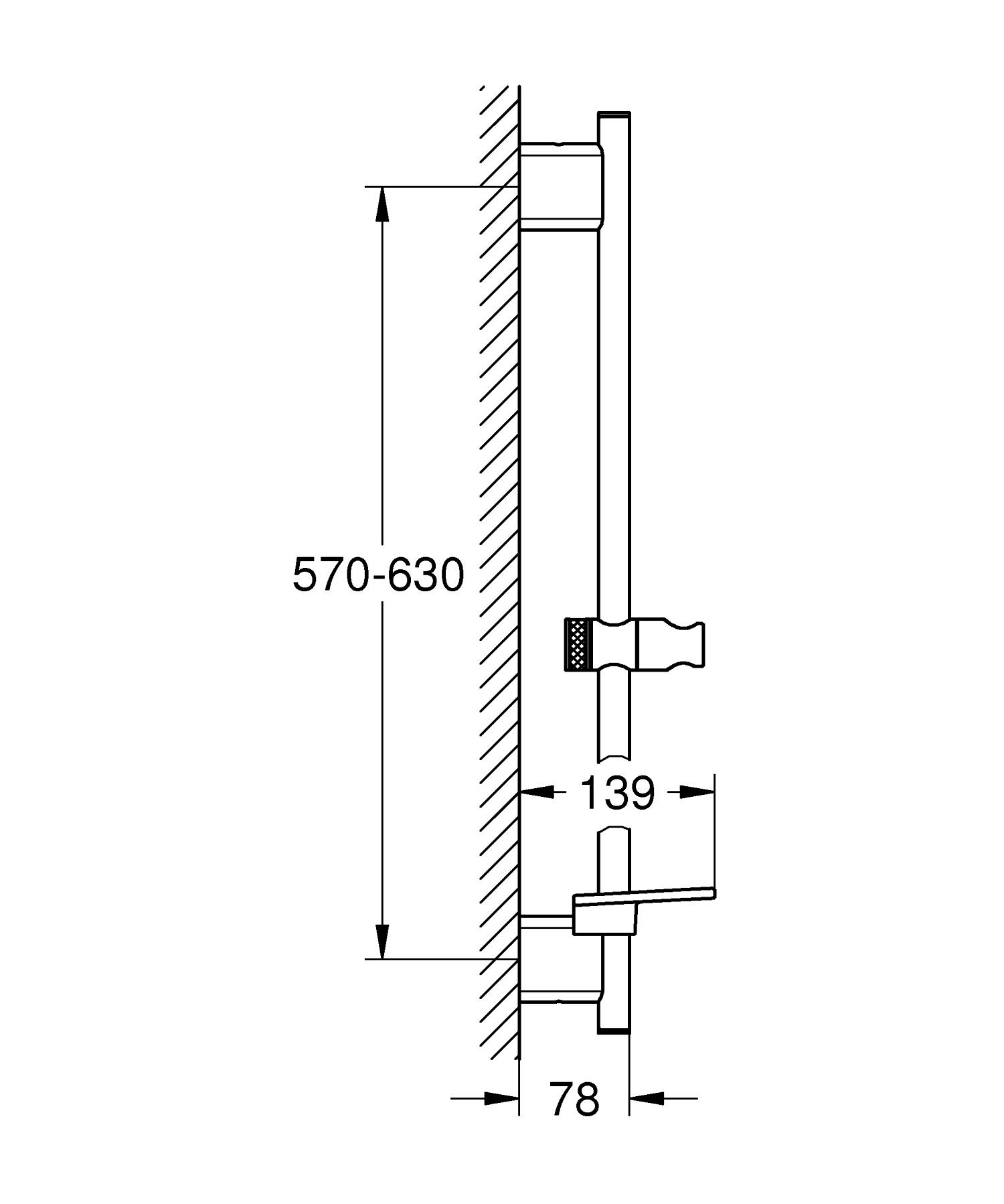 Bara dus Grohe 26602GN0, 630 mm, 78 mm, universal, suport dus reglabil, pe perete, metal, plastic, Auriu