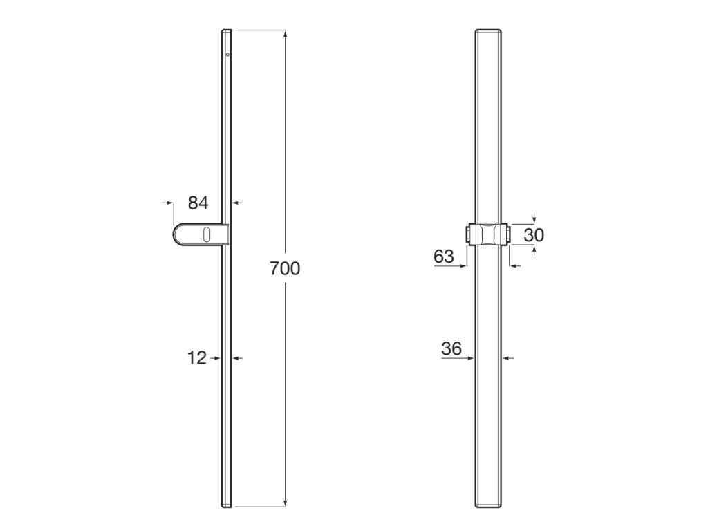 Bara dus Roca A5B07S1NB0, 700 mm, 84 mm, universal, suport dus reglabil, pe perete, metal, abs, Negru