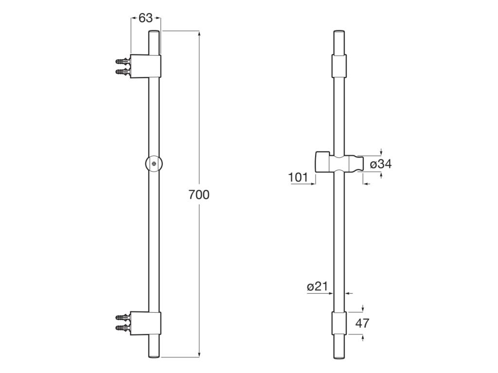 Bara dus Roca A5B0709VA0, 700 mm, 101 mm, universal, suport dus reglabil, pe perete, metal, abs, Auriu