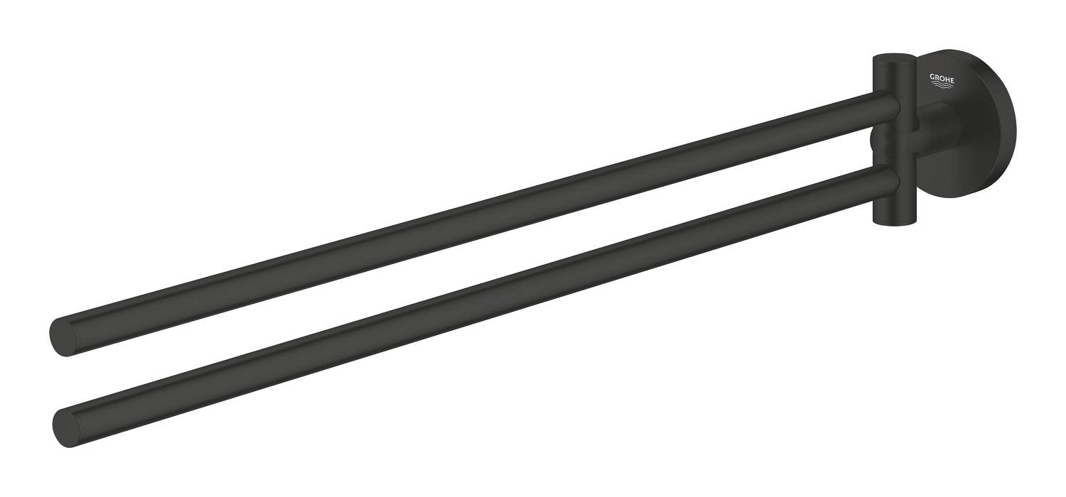 Bara prosop dubla Grohe 1024672430, 439 mm, 61 mm, 2 orificii instalare, 2 rafturi, pivotanta, Negru