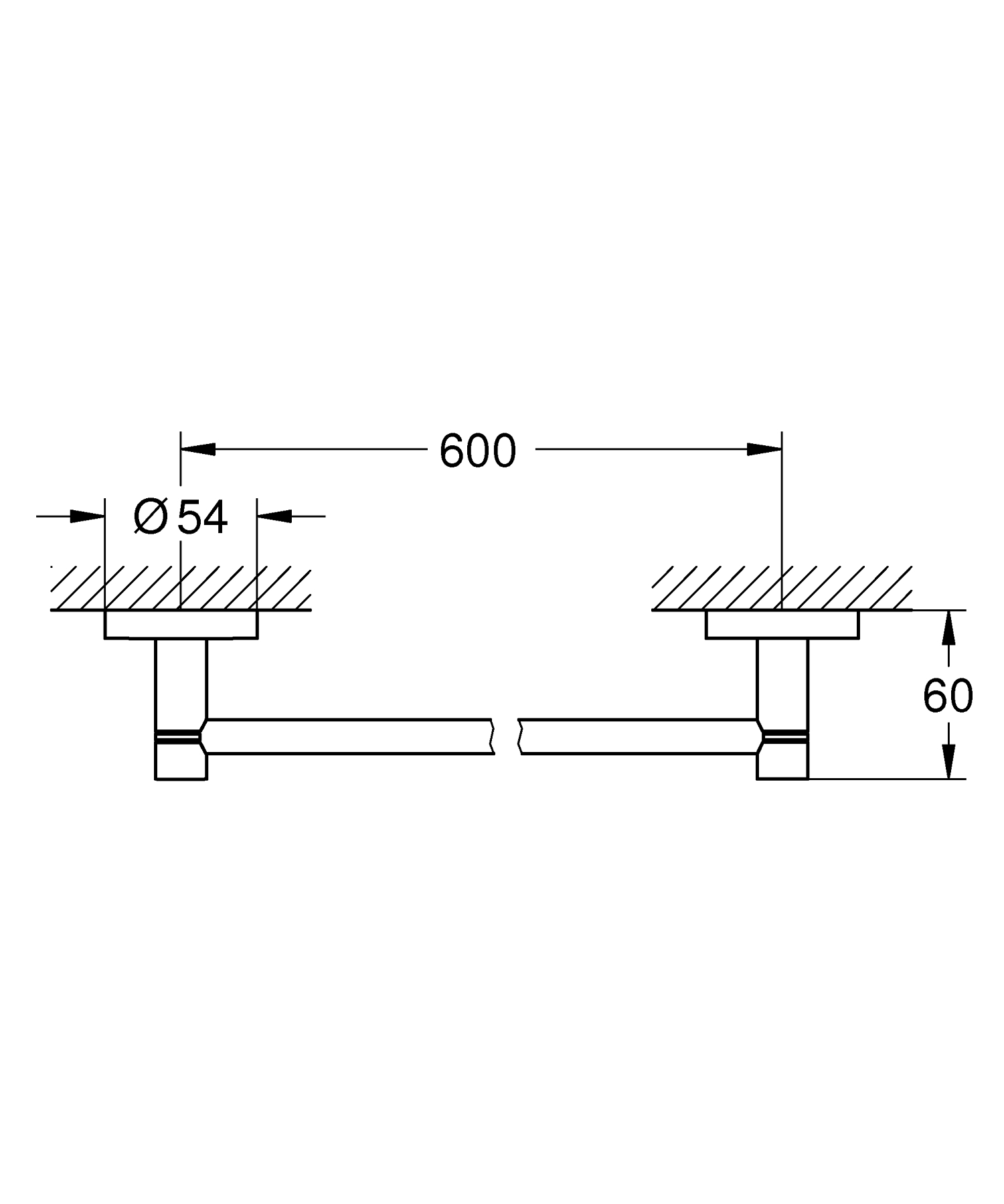 Bara prosop Grohe 40366DA1, 600 mm, 60 mm, 2 orificii instalare, 1 rafturi, pe perete, metal, posibiltiate lipire, Cupru
