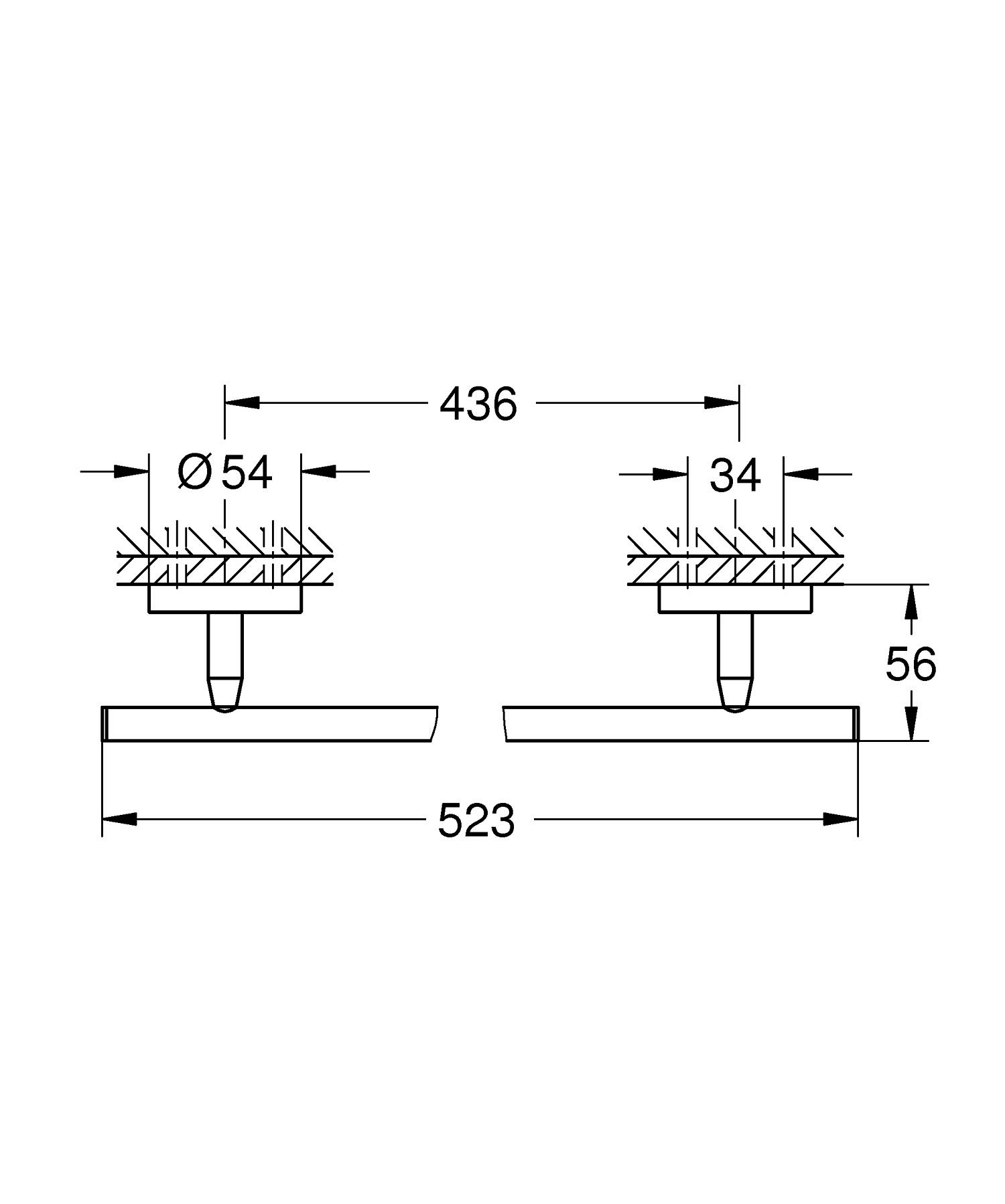 Bara prosop Grohe 41166000, 523 mm, 56 mm, 2 orificii instalare, 1 rafturi, pe perete, metal, posibiltiate lipire, Crom