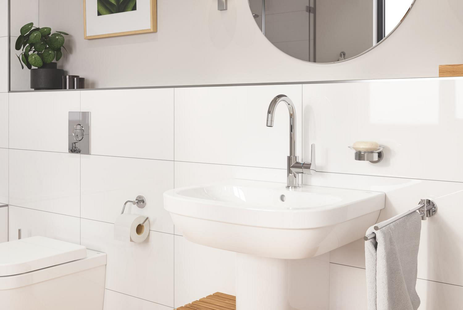 Bara prosop Grohe 41183000, 439 mm, 61 mm, 2 orificii instalare, 2 rafturi, pivotanta, pe perete, Crom