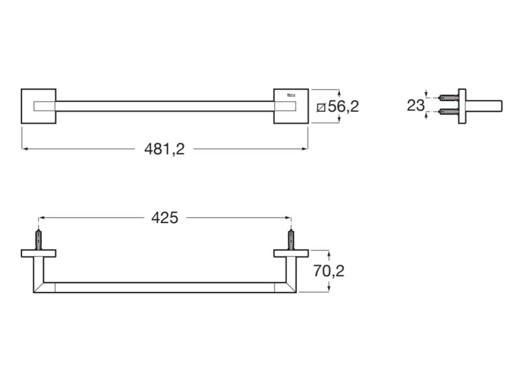 Bara prosop Roca A817606C40, 481 mm, 70 mm, 2 orificii instalare, 1 rafturi, pe perete, metal, Negru