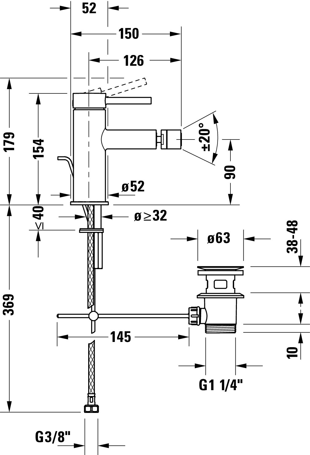 Baterie bideu Duravit CE2400001010, Circle, tip comanda monocomanda, m