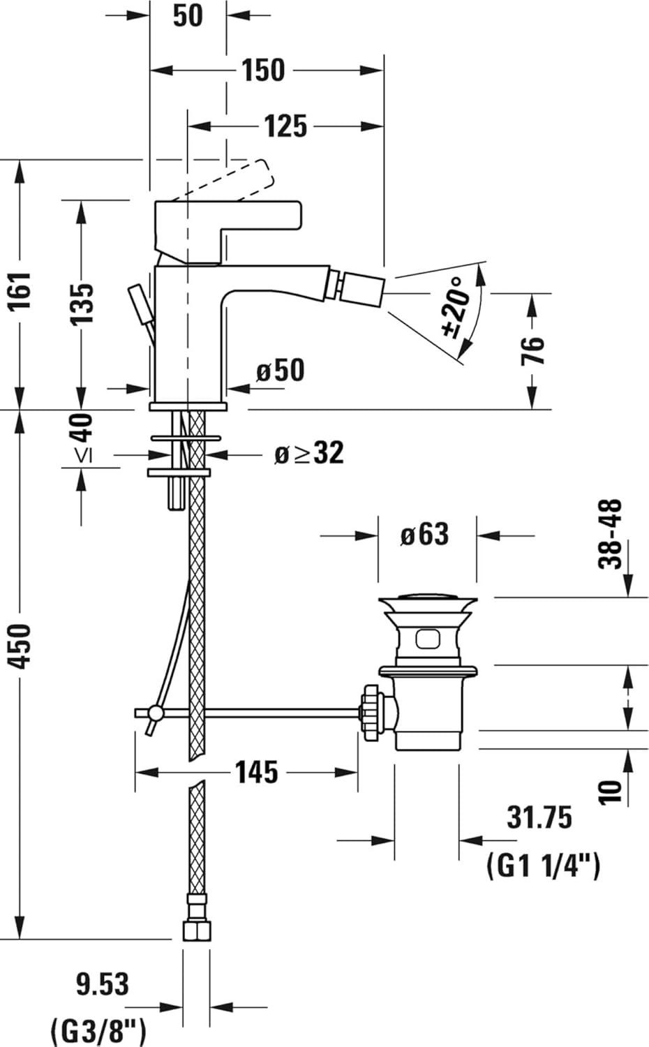Baterie bideu Duravit DE2400001010, D-Neo, tip comanda monocomanda, ma