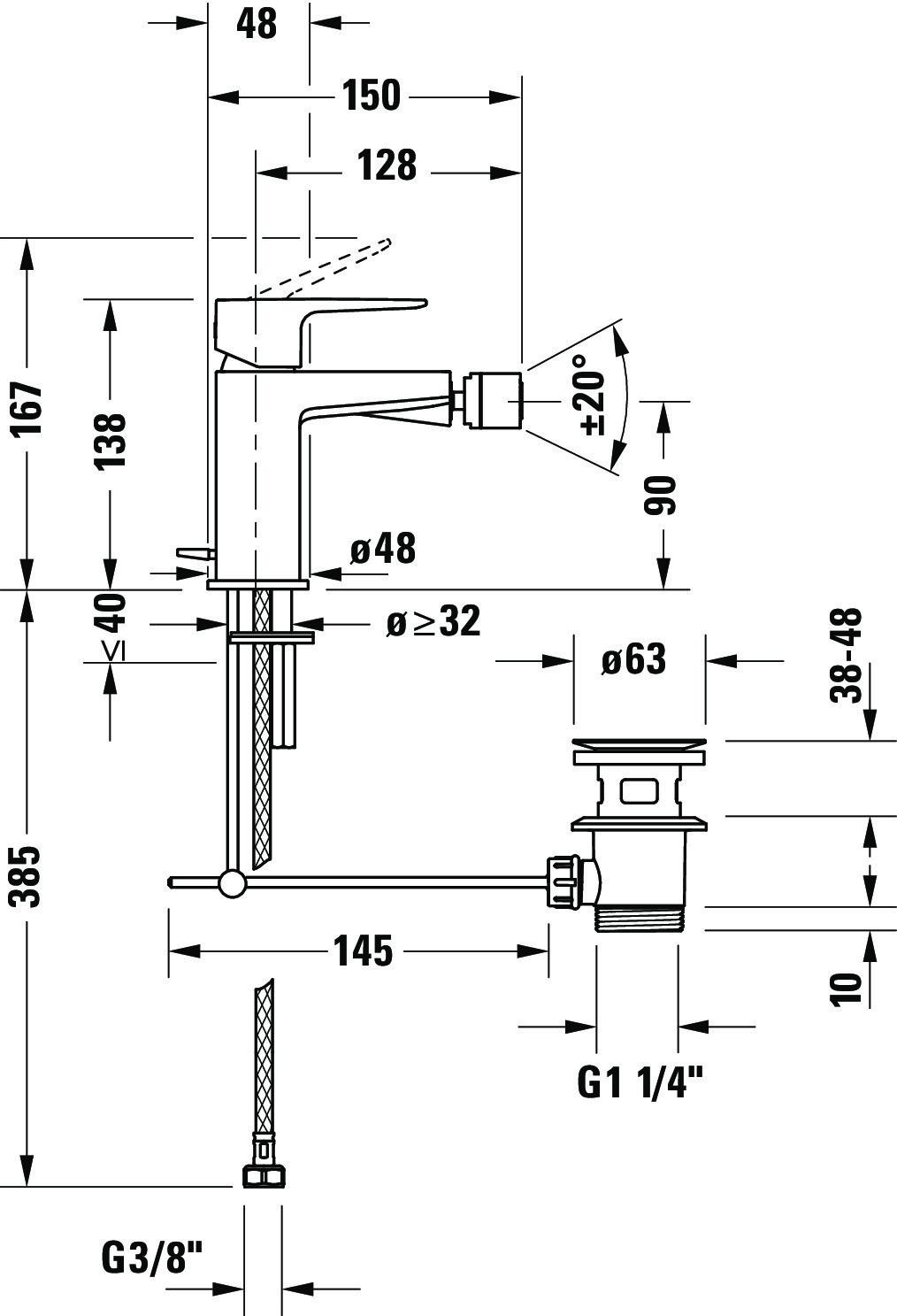 Baterie bideu Duravit MH2400001010, Manhattan, tip comanda monocomanda