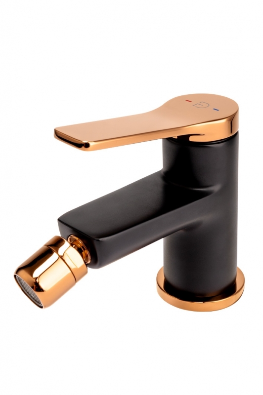 FDesign Baterie bideu fdesign seppia fd1-spa-6-25, 3/8'', marimea s, monocomanda, aerator, ventil, mat, negru / cupru