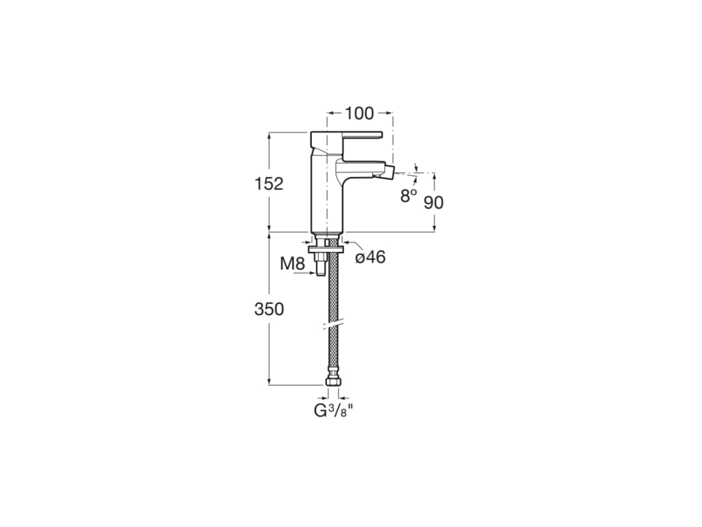 Baterie bideu Roca A5A6096C00, 0.7 bar, 35 mm, 152 mm, 100 mm, 350 mm, 1 orificii instalare, 3/8 dimensiune racord, Crom