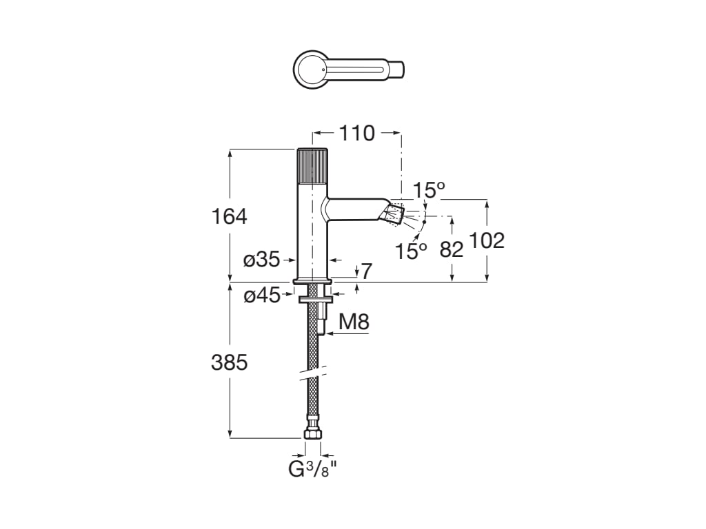 Baterie bideu Roca A5A6C3FCN0, 0.7 bar, 35 mm, 164 mm, 110 mm, 385 mm, 1 orificii instalare, monocomanda, Negru