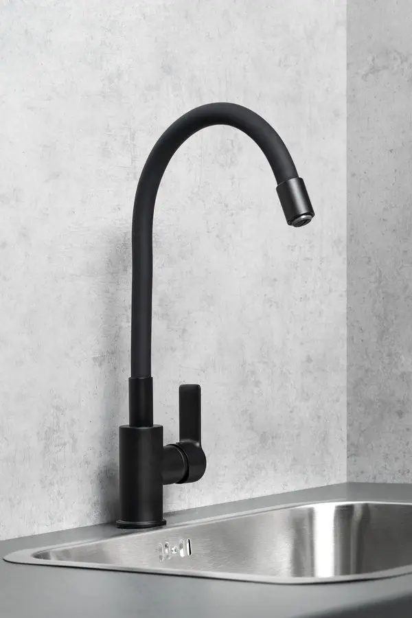 Aqualine Baterie bucatarie aqualine lore, inalta, tip c, flexibila, mat, negru, 1106-70b