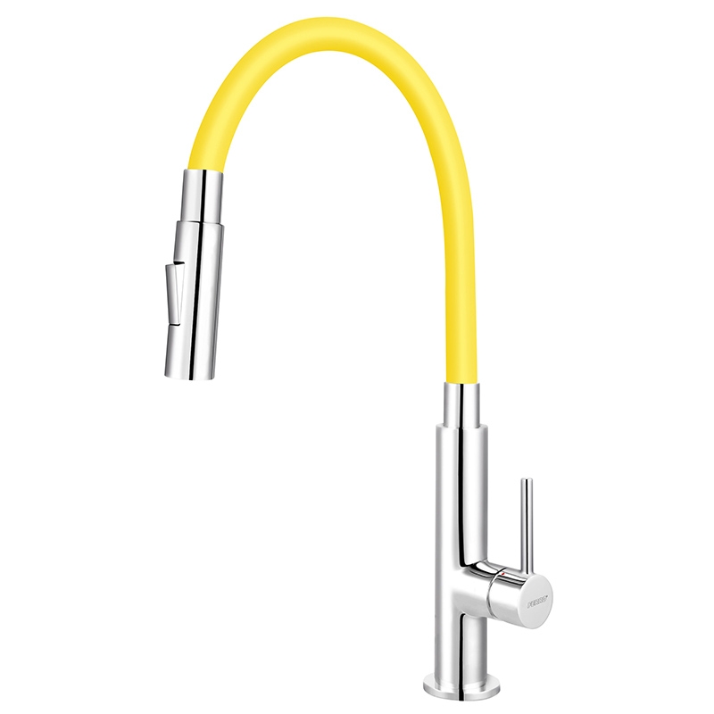 Ferro Baterie bucatarie ferro zumba 2f, inalta, tip c, flexibila, 2 functii, crom/galben, bza43c