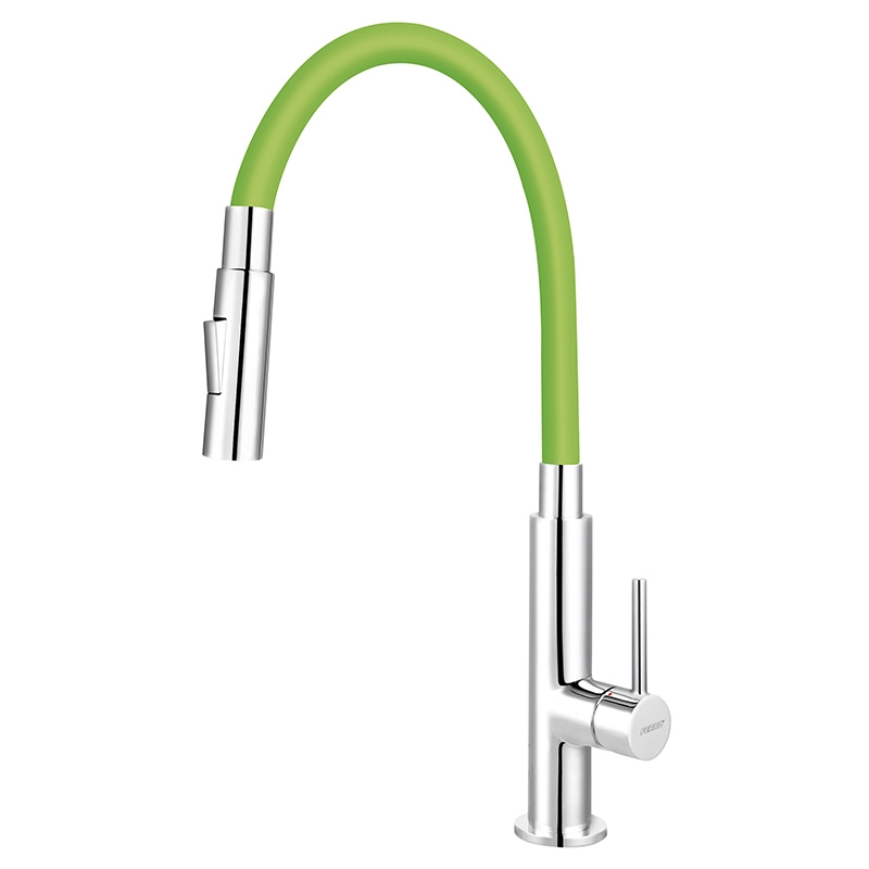 Ferro Baterie bucatarie ferro zumba 2f, inalta, tip c, flexibila, 2 functii, crom/verde, bza43g