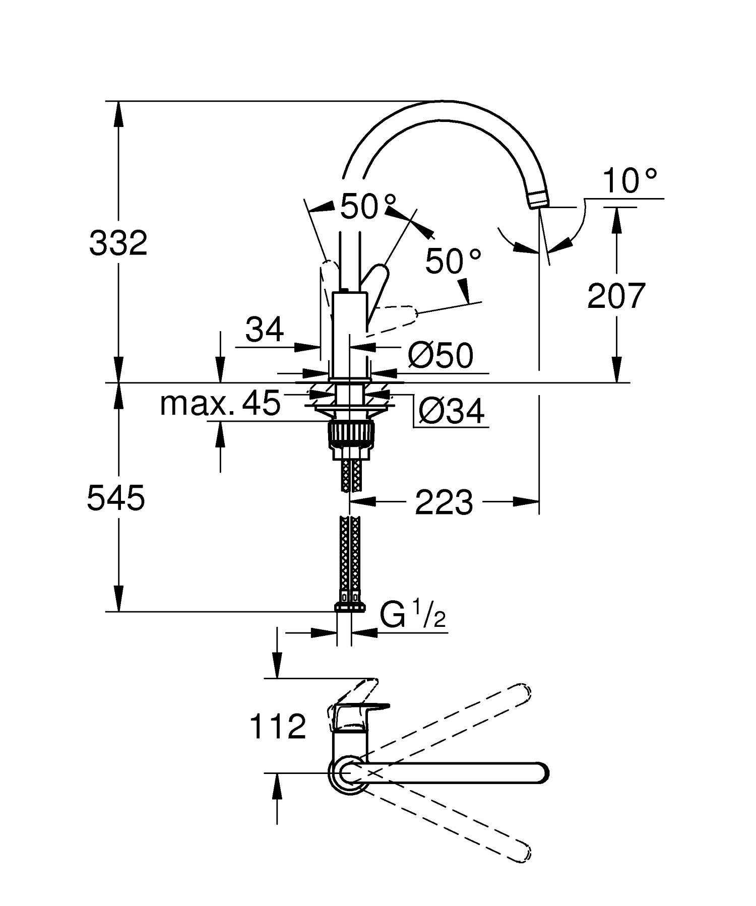 Baterie bucatarie Grohe 31231001, BauCurve, tip comanda monocomanda, m