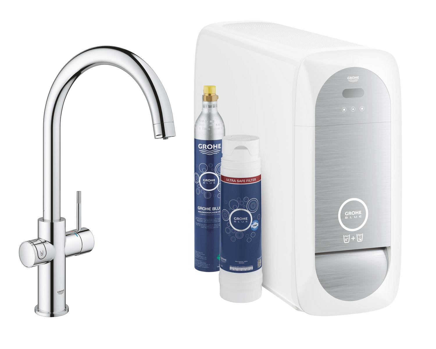Grohe Baterie bucatarie grohe blue home, inalta, tip c, filtrare, co2, racire, crom, 31545001