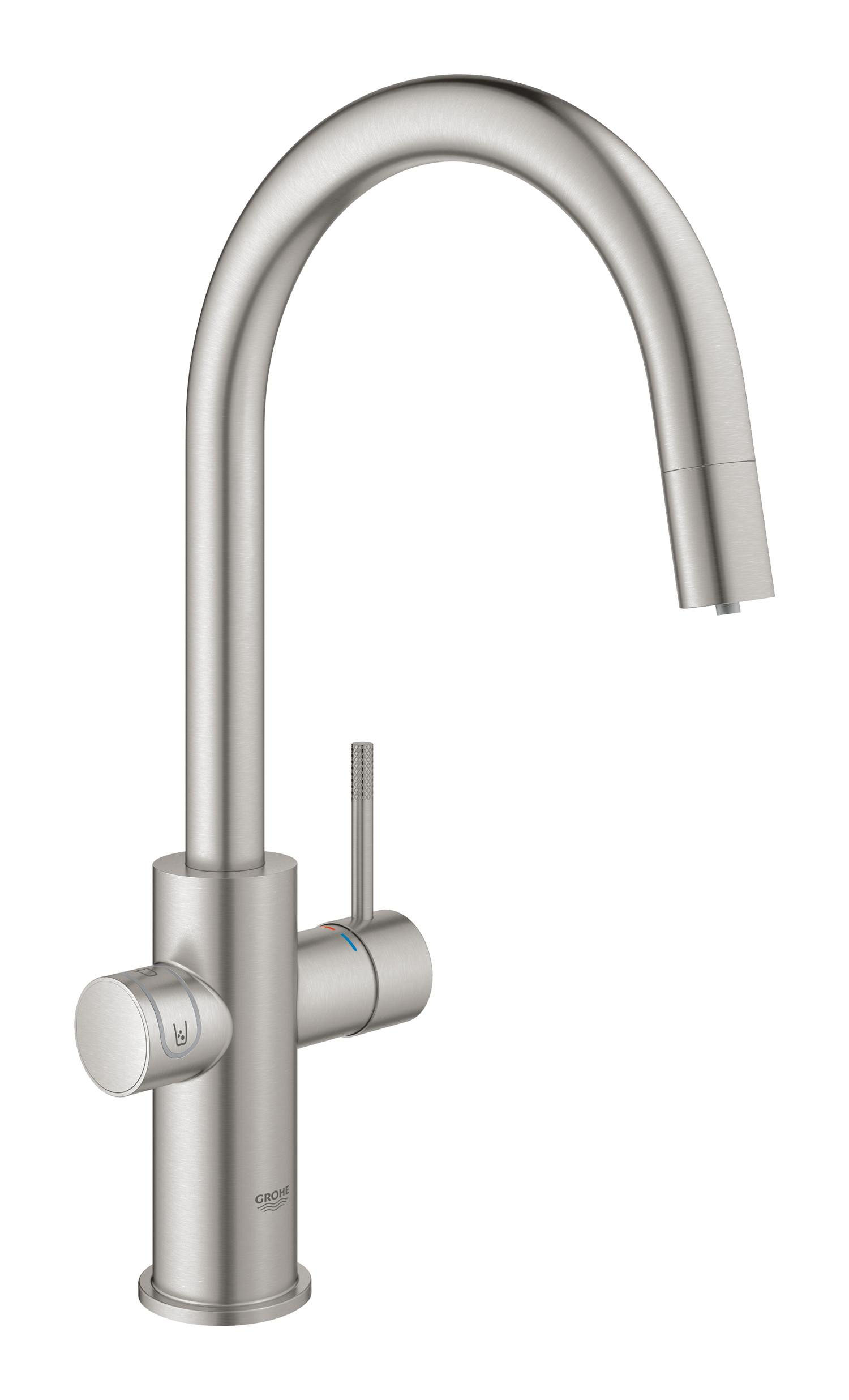 Grohe Baterie bucatarie grohe blue home, inalta, tip c, pentru racitor blue home, dus, mat, otel satinat, 101073dc01