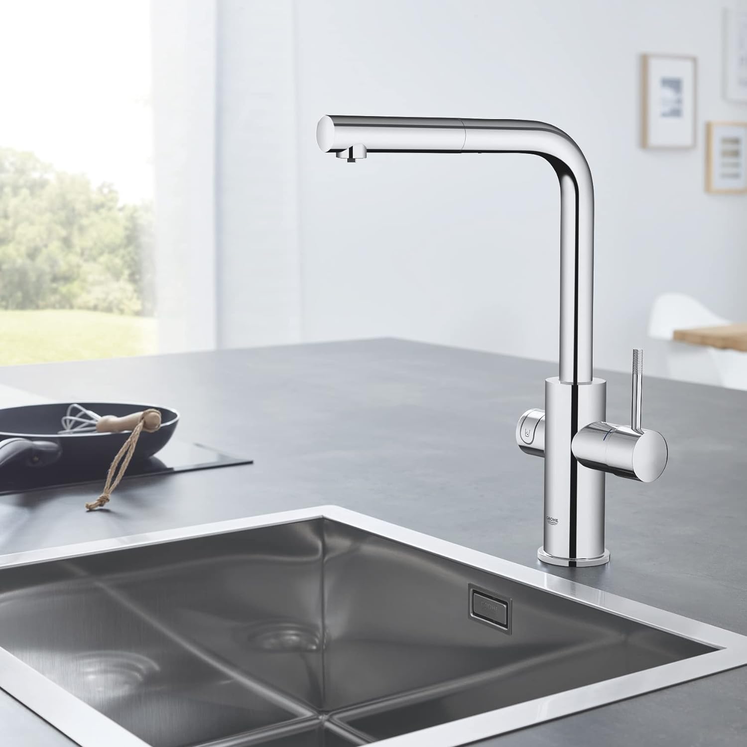 Baterie bucatarie Grohe 31927001, 1 bar, 378 mm, 221 mm, 1 orificii instalare, 3 sprayuri, 180 unghi pivotare, Crom