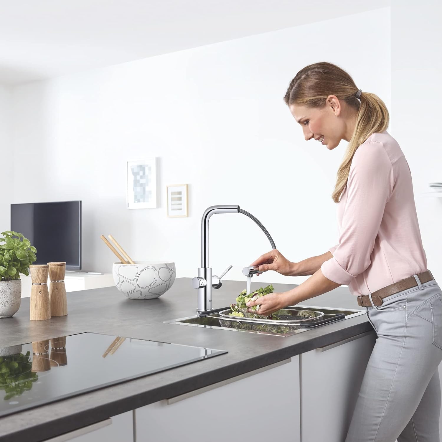 Baterie bucatarie Grohe 31927001, 1 bar, 378 mm, 221 mm, 1 orificii instalare, 3 sprayuri, 180 unghi pivotare, Crom