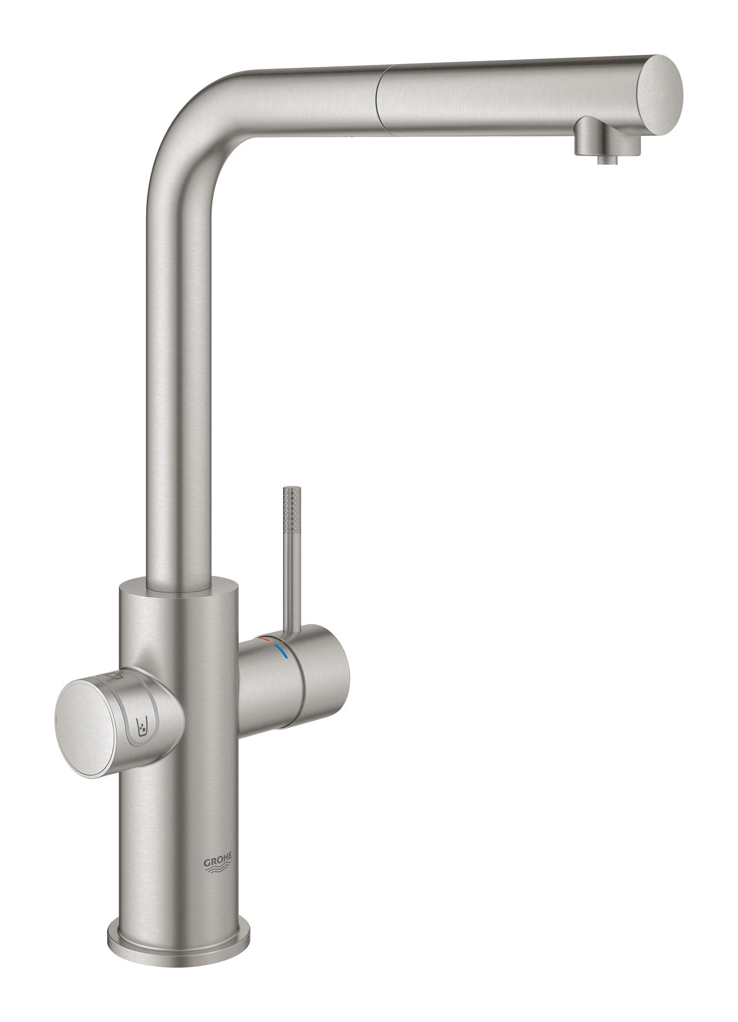 Grohe Baterie bucatarie grohe blue home, inalta, tip l, pentru racitor blue home, dus, mat, otel satinat, 101072dc01