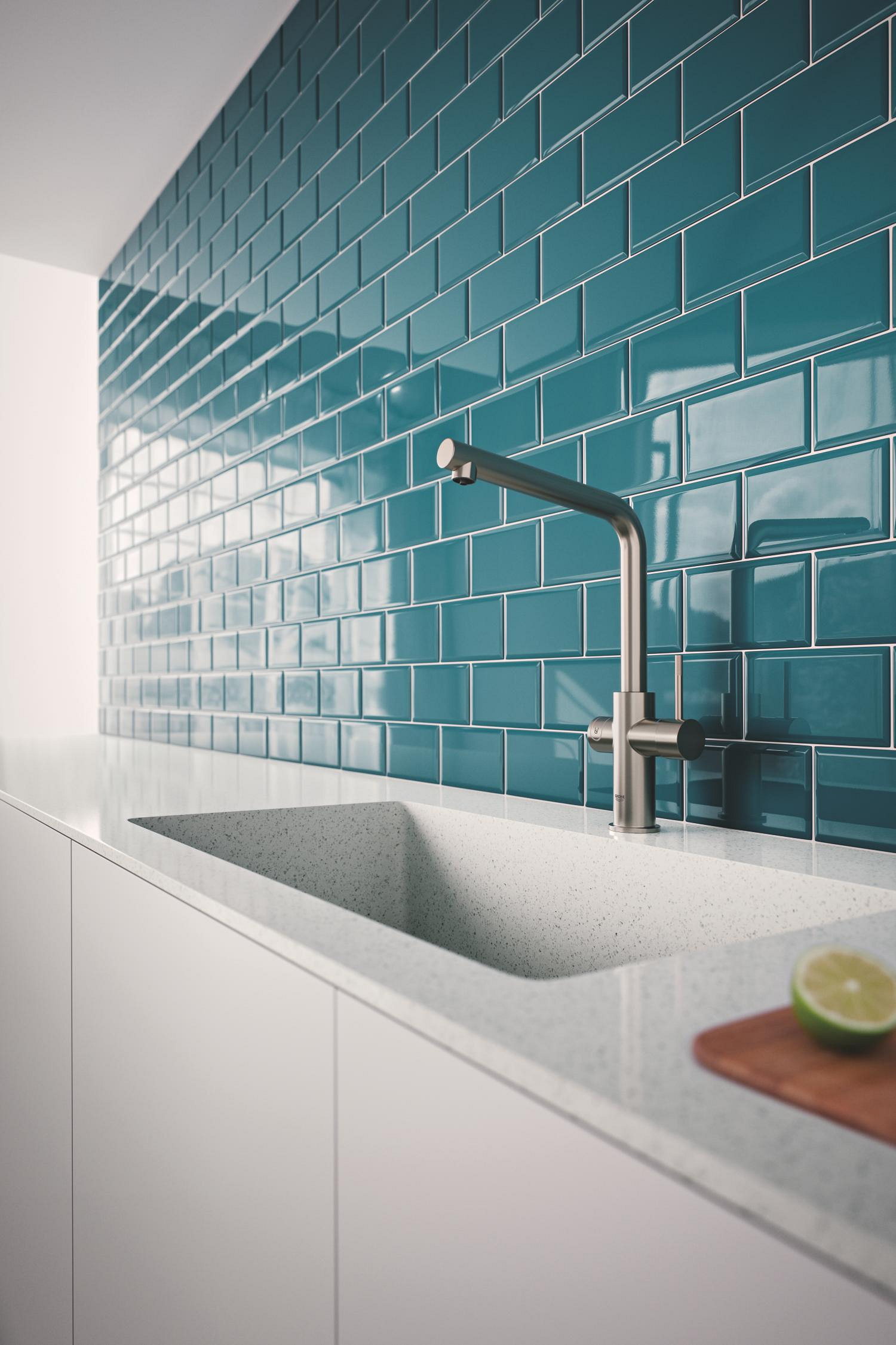 Grohe Baterie bucatarie grohe blue home, inalta, tip l, pentru racitor blue home, mat, otel satinat, 101068dc01