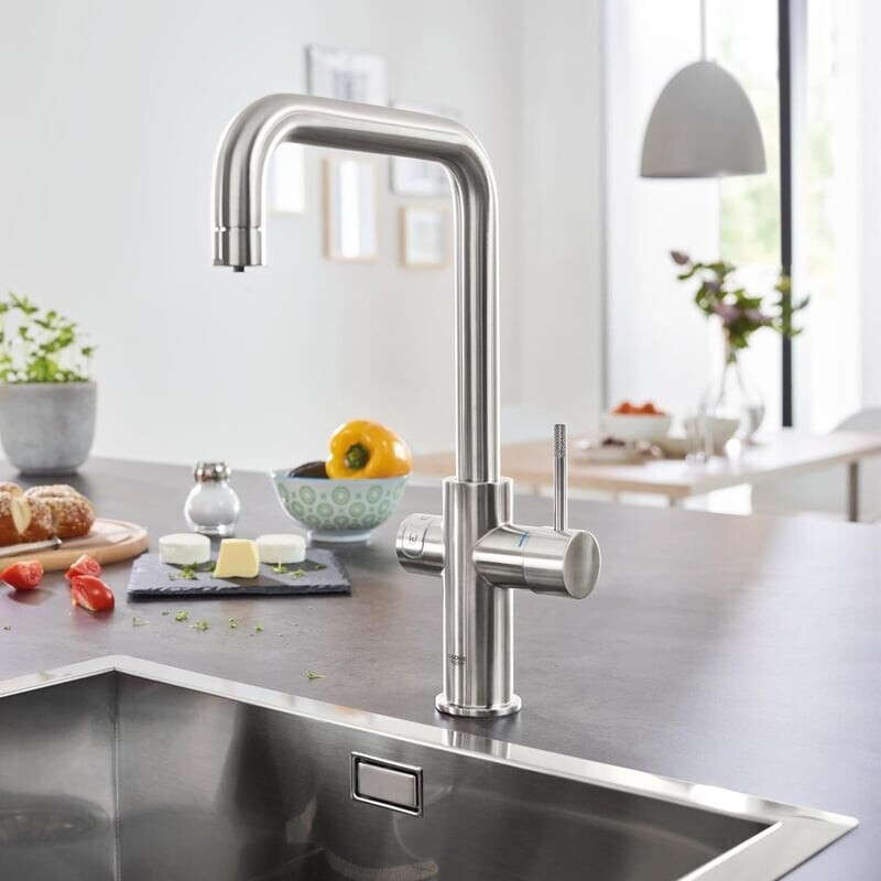 Grohe Baterie bucatarie grohe blue home, inalta, tip u, pentru racitor blue home, mat, otel satinat, 101070dc01