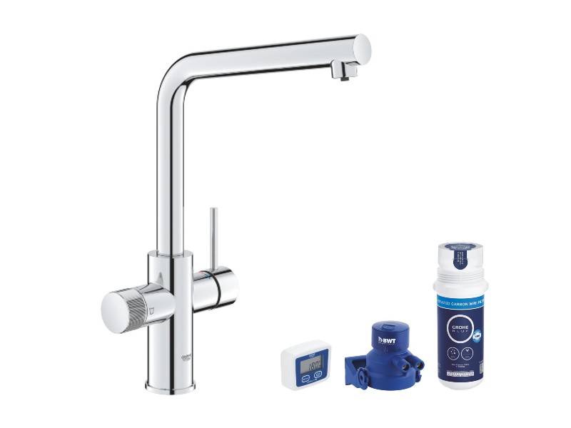 Grohe Baterie bucatarie grohe blue pure minta, inalta, tip l, filtrare, dus, crom, 30600000-1st