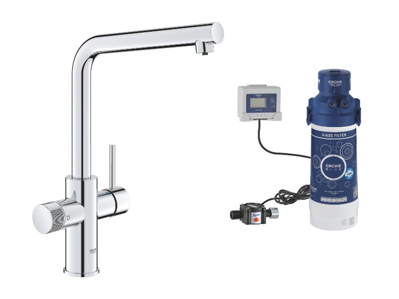Grohe Baterie bucatarie grohe blue pure minta, inalta, tip l, filtrare, dus, crom, 30600000-3st